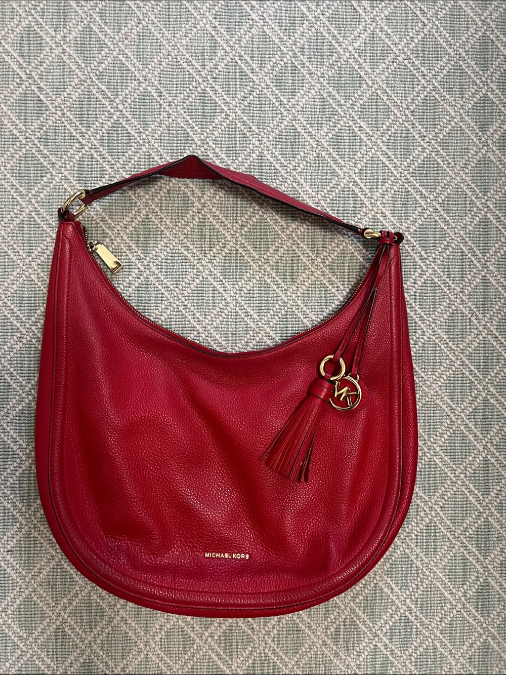 Michael Kors Red Pebbled Leather Shoulder Hobo with Tassel